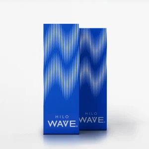 Two boxes of HILO WAVE skin booster side-by-side on pain background